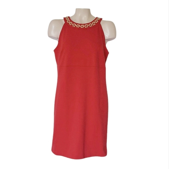 Michael Kors Retro Red Sheath Dress 60s Party Cocktail Gold Cosplay 8 - Picture 1 of 8